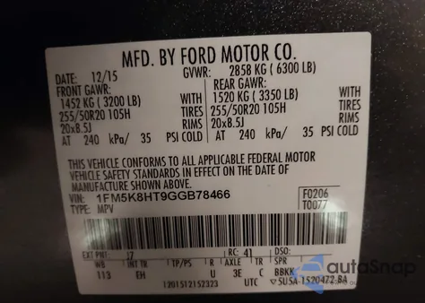 2016 Ford Explorer Platinum from USA, damaged, VIN 1FM5K8HT9GGB78466